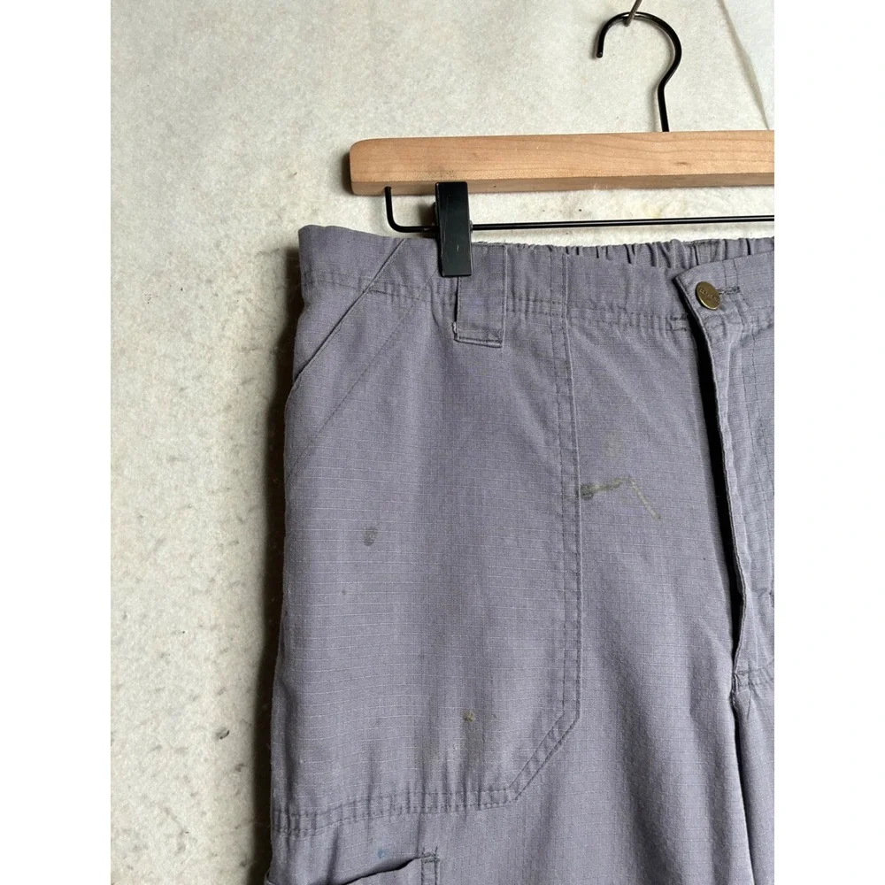Carhartt Mens Grey Ripstop Cargo Work Pants Size Medium Elastic Waist Utility